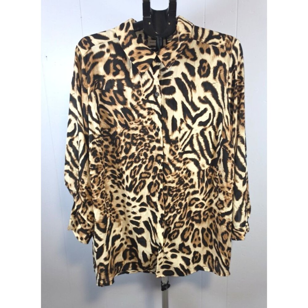 Susan Graver Animal Print Leopard Print Size 20W Button Front Shirt